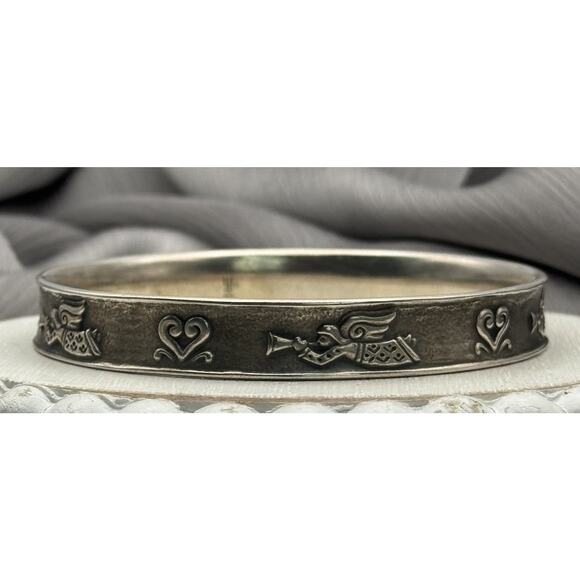 Rare/Retired James Avery 925 Angels and Hearts Bangle Bracelet 36.78G/7.5in/9mm - Picture 1 of 9